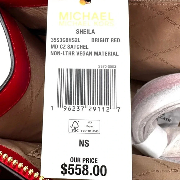 Michael Kors Sheila Medium Center Zip Satchel Bag Bright Red - Picture 13 of 13